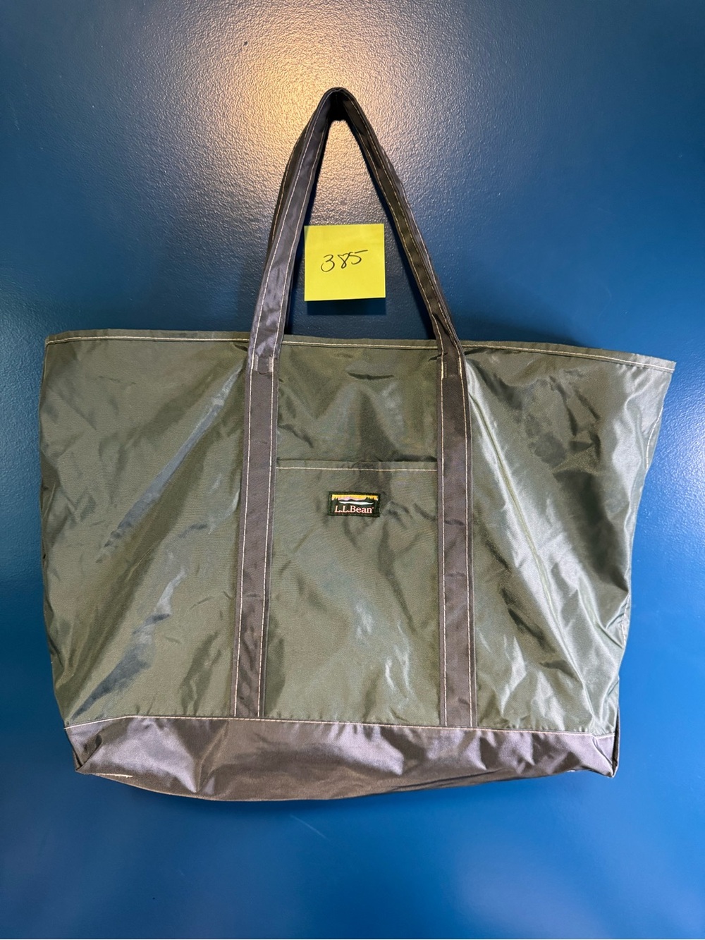 L.L. Bean Olive Green Duffel Tote with Brown Trim